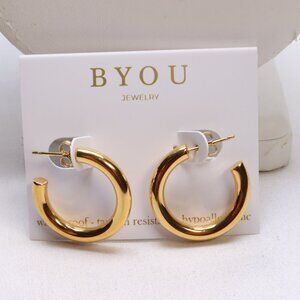 BYOU Gold Tone Tubular Hoop Earrings $40 New